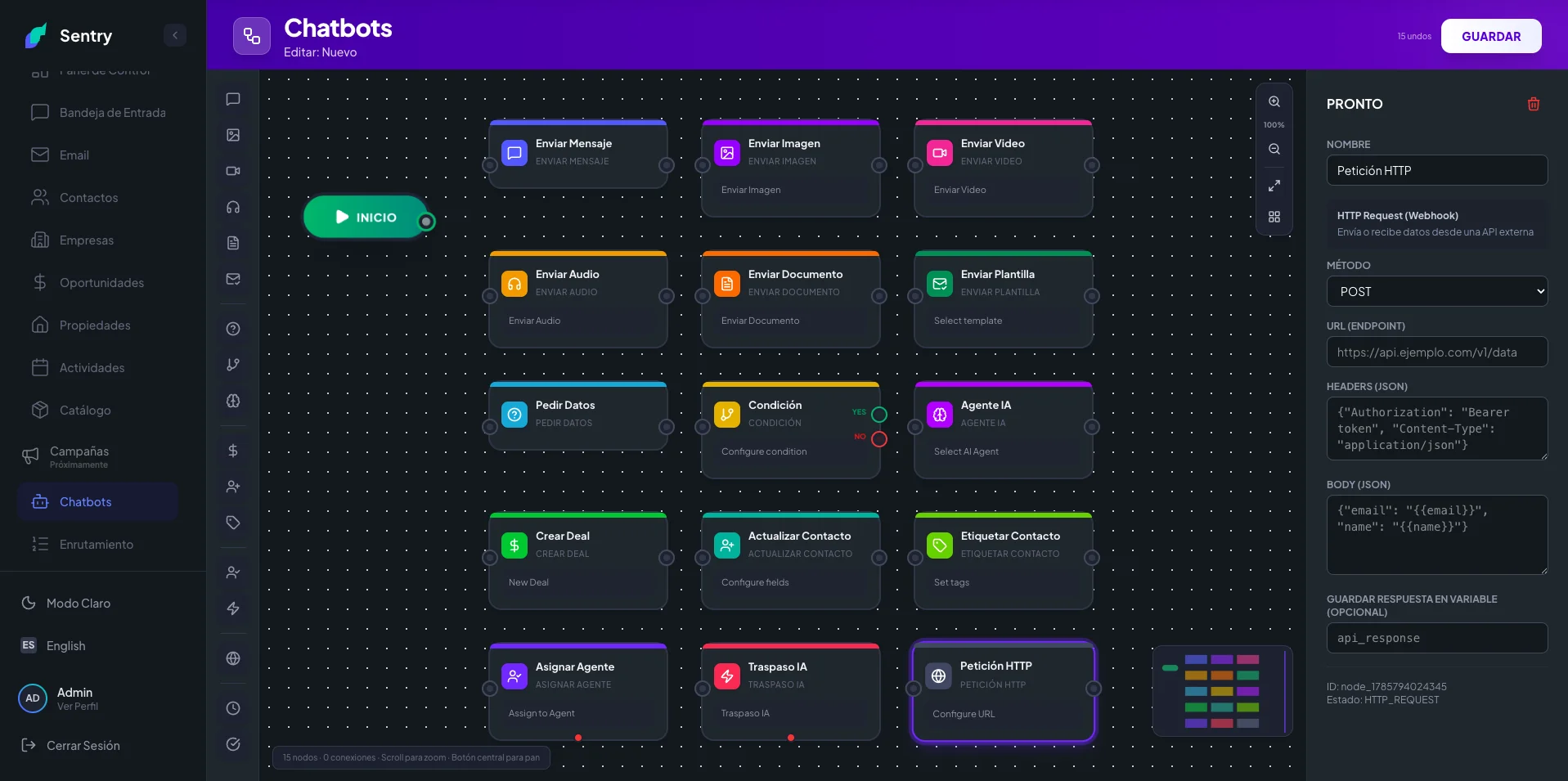 Sentry CRM · Plataforma Omnicanal SaaS Multitenant & Agentes IA — captura 10
