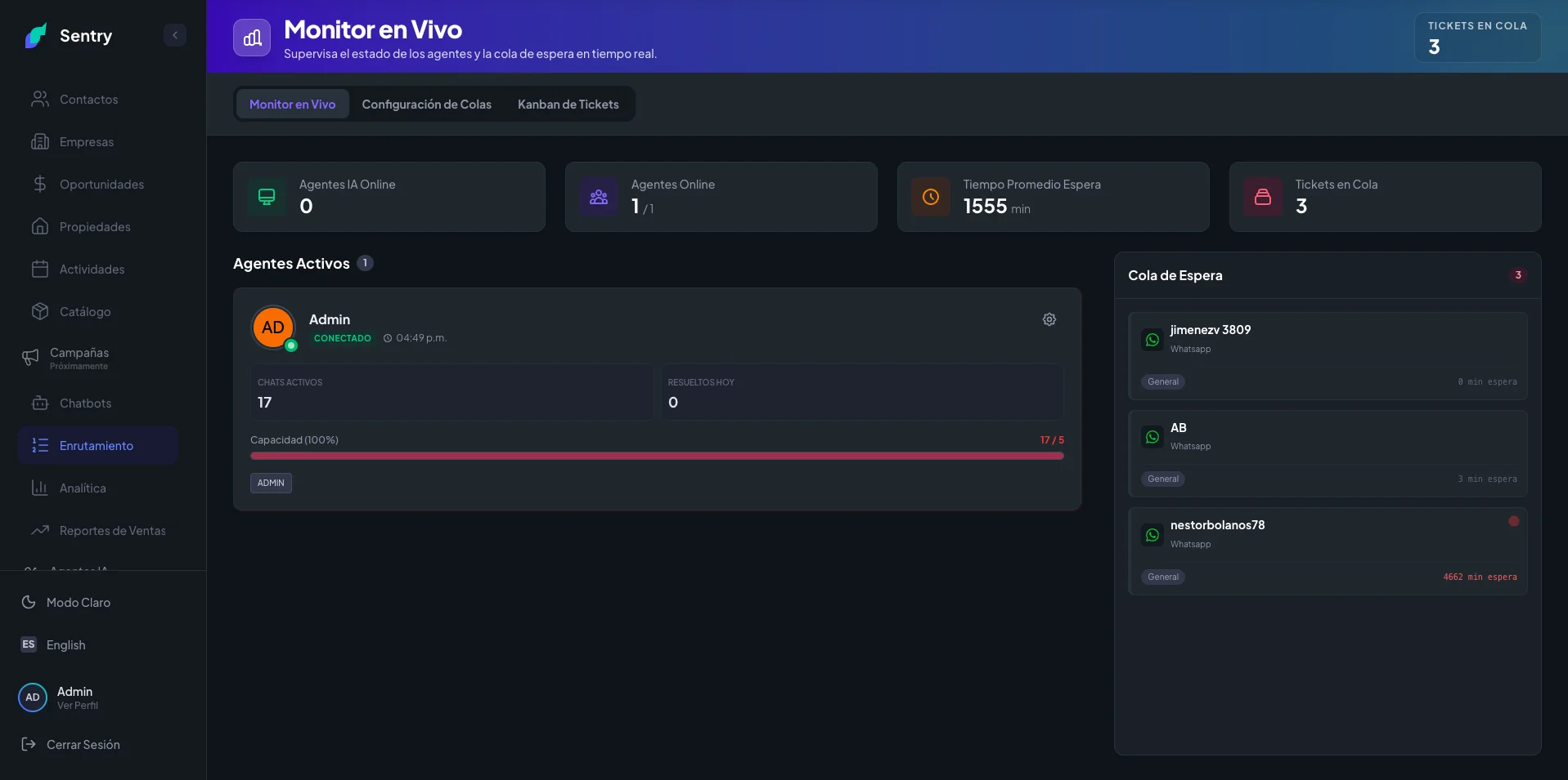 Sentry CRM · Plataforma Omnicanal SaaS Multitenant & Agentes IA — captura 11