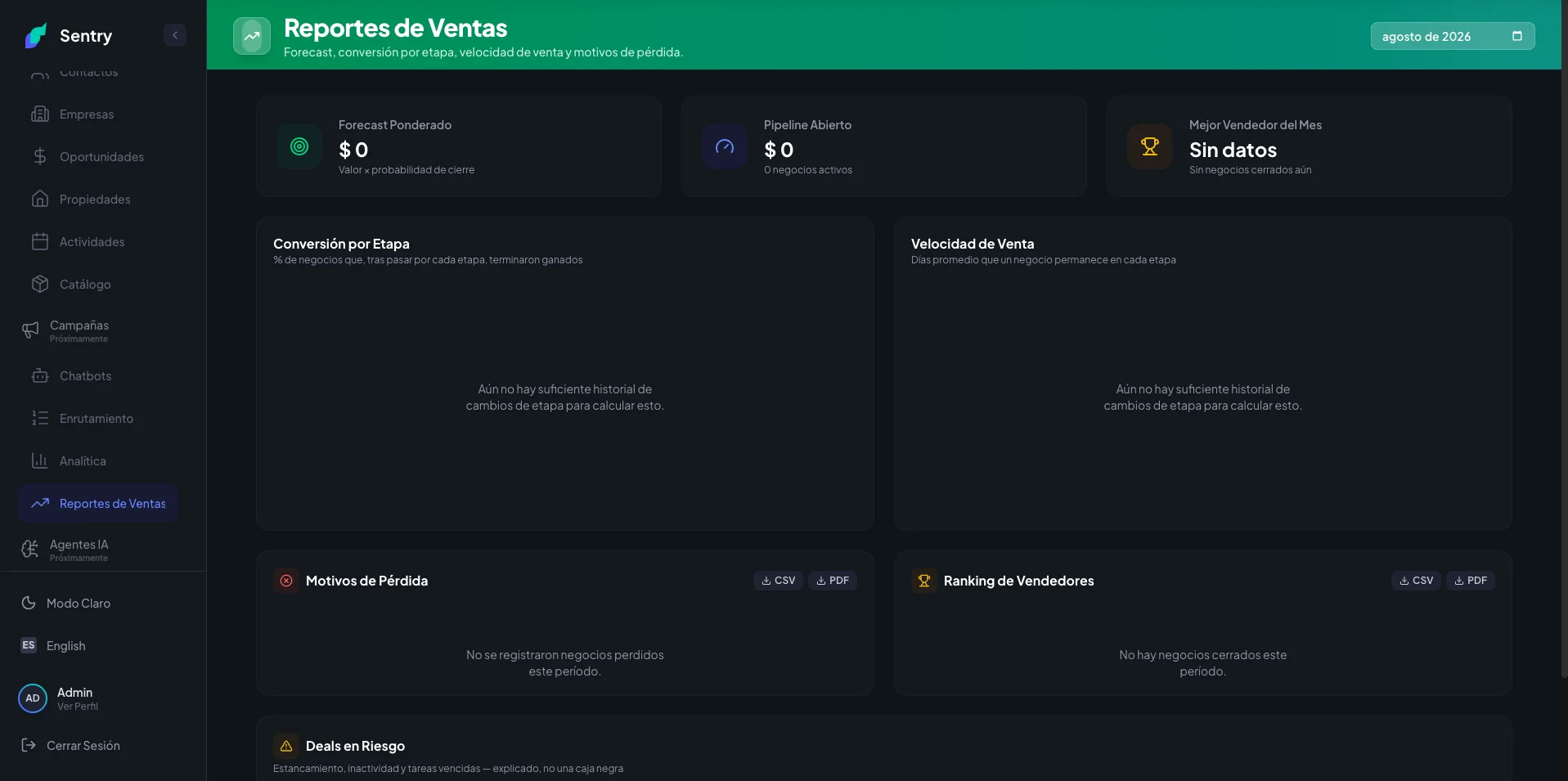 Sentry CRM · Plataforma Omnicanal SaaS Multitenant & Agentes IA — captura 13