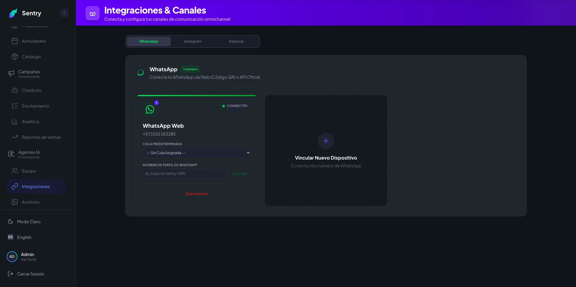 Sentry CRM · Plataforma Omnicanal SaaS Multitenant & Agentes IA — captura 15