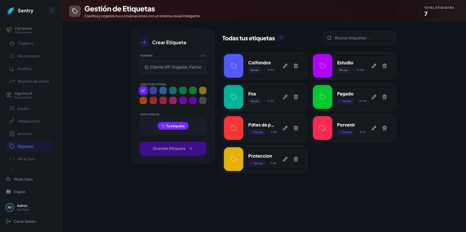 Sentry CRM · Plataforma Omnicanal SaaS Multitenant & Agentes IA — captura 17
