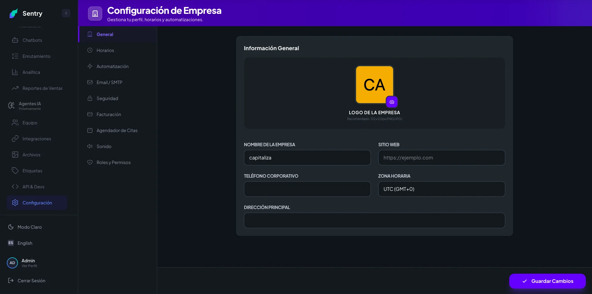 Sentry CRM · Plataforma Omnicanal SaaS Multitenant & Agentes IA — captura 19