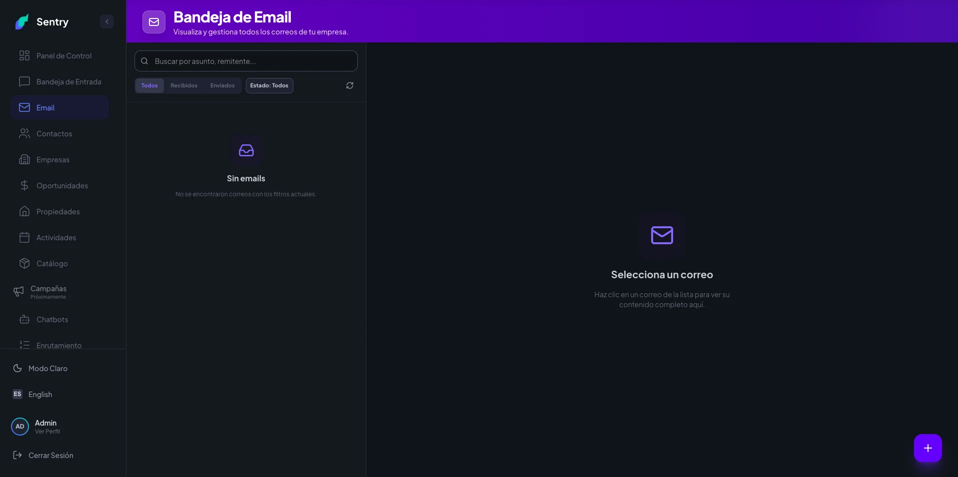 Sentry CRM · Plataforma Omnicanal SaaS Multitenant & Agentes IA — captura 4