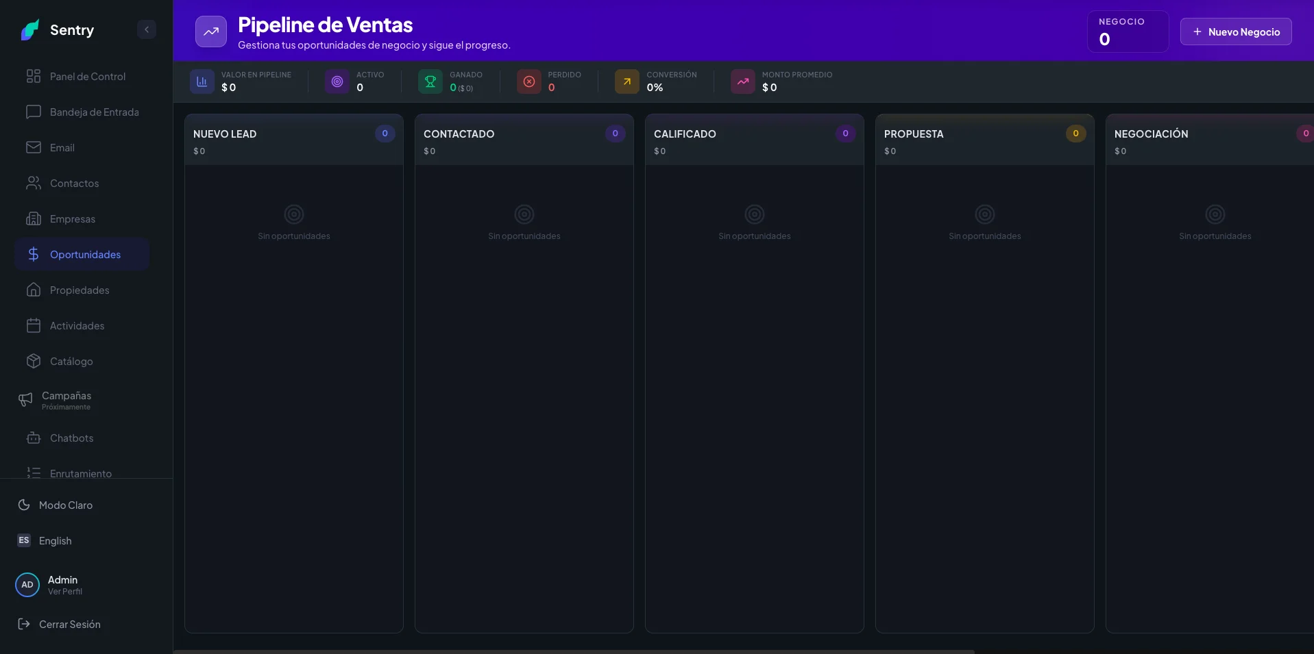Sentry CRM · Plataforma Omnicanal SaaS Multitenant & Agentes IA — captura 7