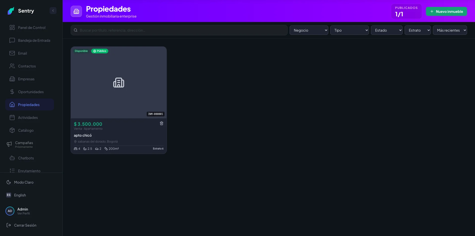 Sentry CRM · Plataforma Omnicanal SaaS Multitenant & Agentes IA — captura 8