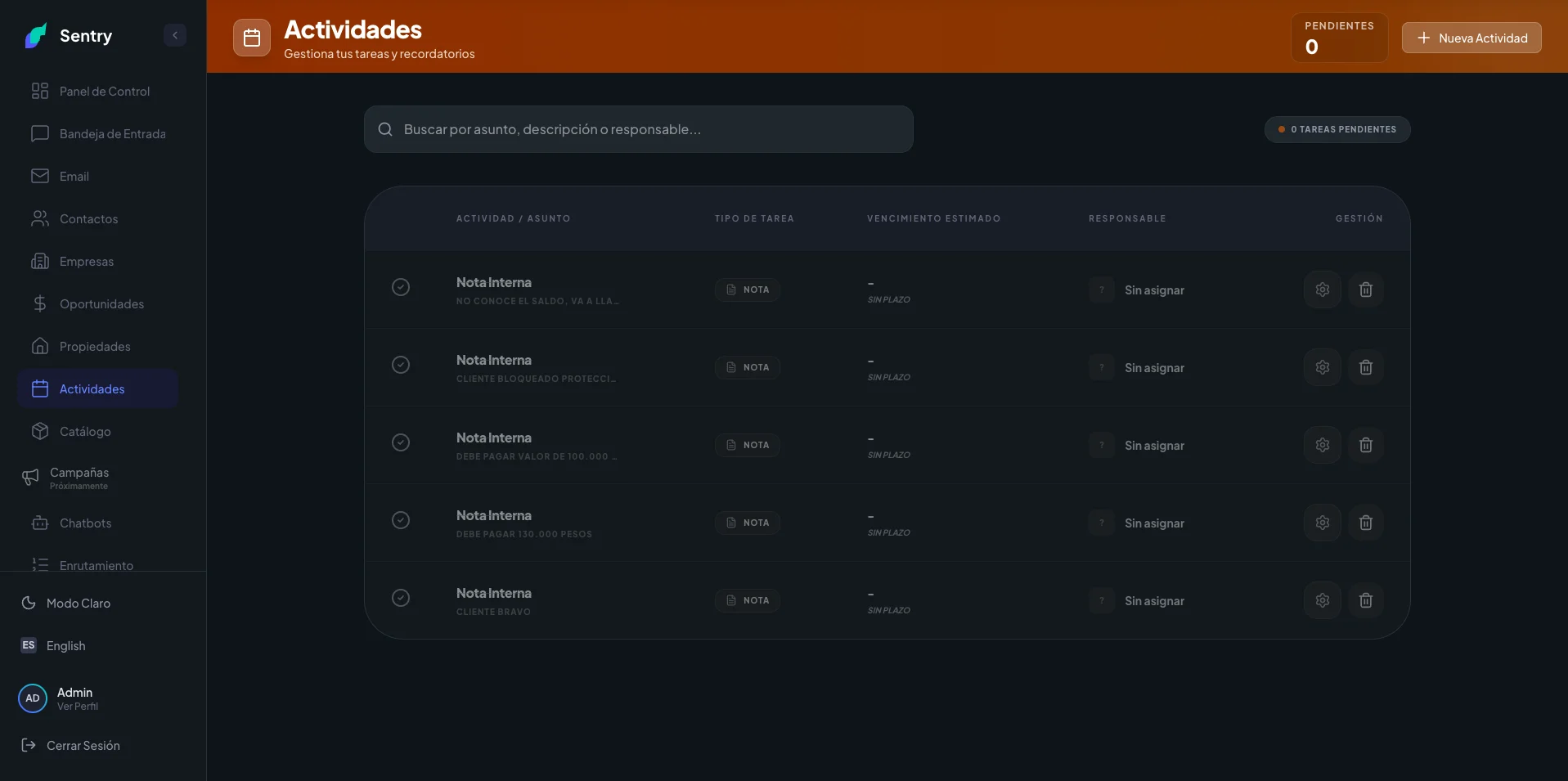Sentry CRM · Plataforma Omnicanal SaaS Multitenant & Agentes IA — captura 9